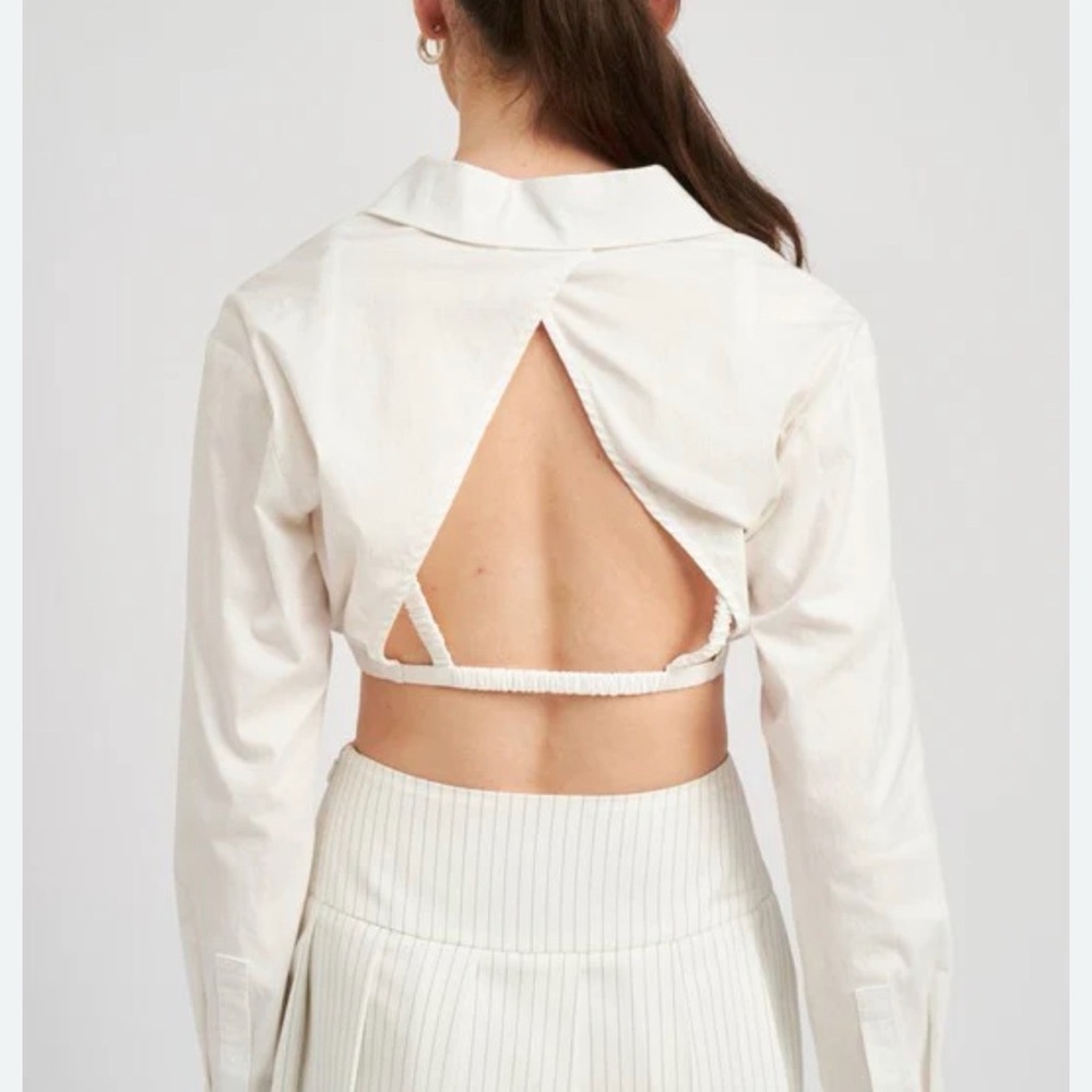 New Zara Cropped Long Sleeve Collar Shirt In Nude Cream Size Small - Picture 4 of 10
